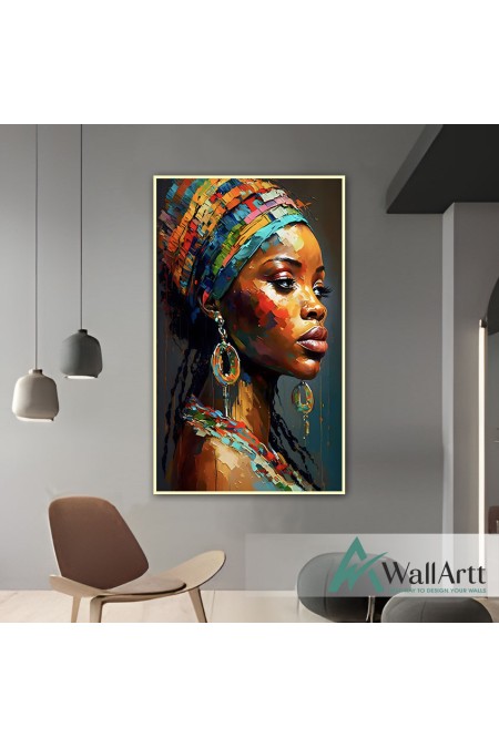 Colorful African Woman 3D Heavy Textured Partial Oil Painting