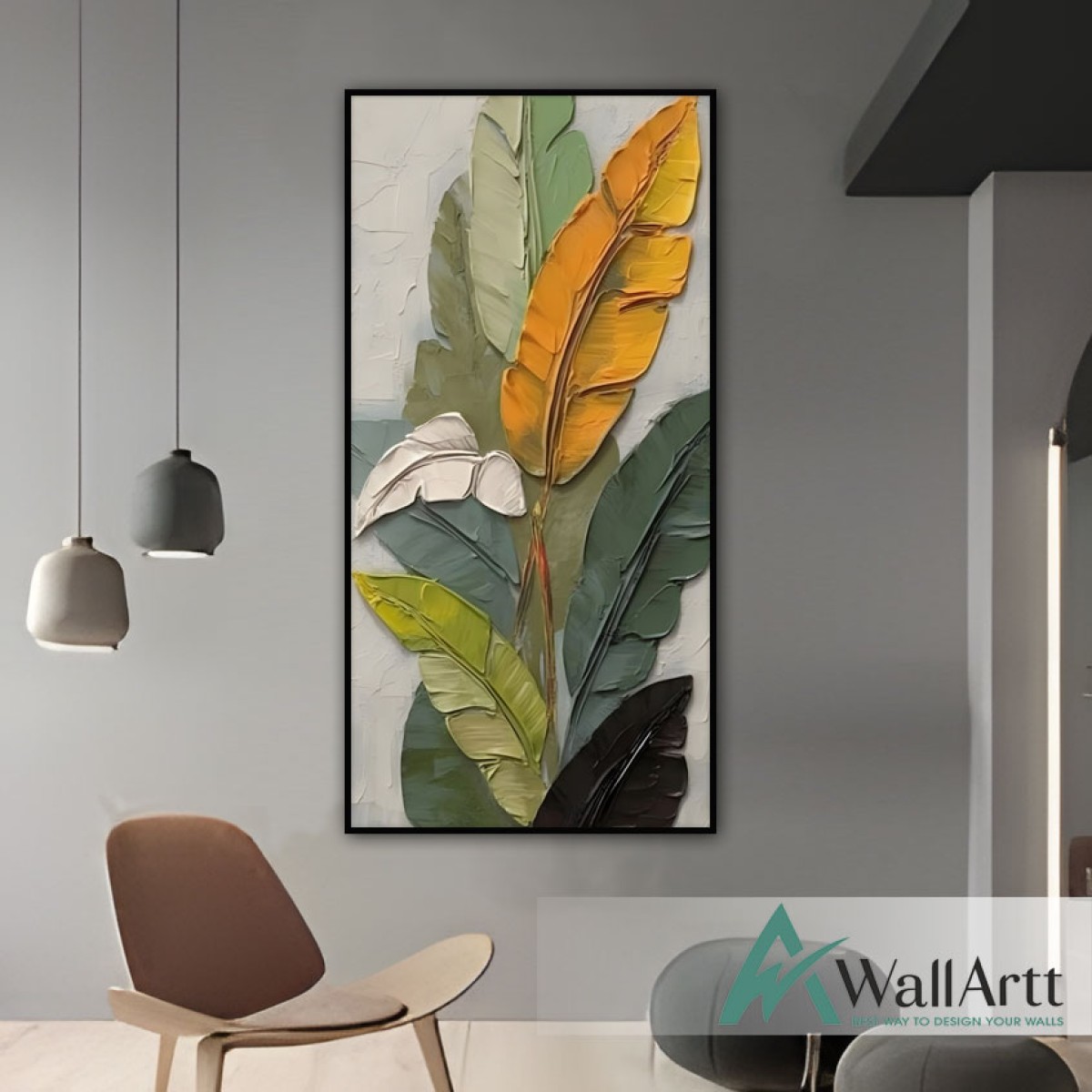 Orange Green Leaves 3d Heavy Textured Partial Oil Painting