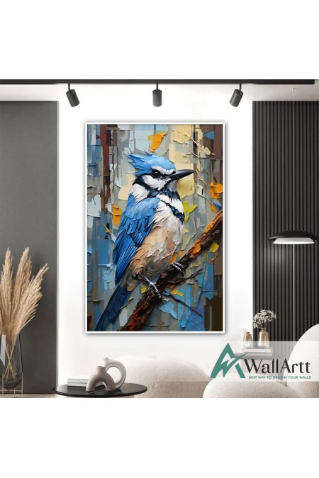 Abstract Blue Bird 3D Heavy Textured Partial Oil Painting