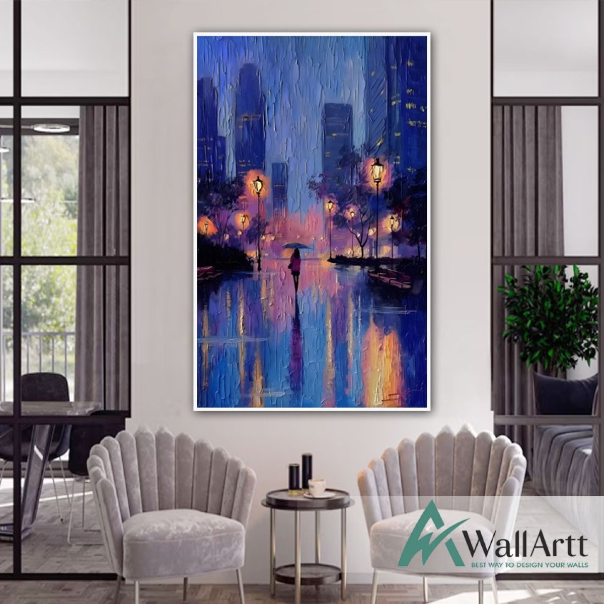 Abstract Blue Nights 3d Heavy Textured Partial Oil Painting