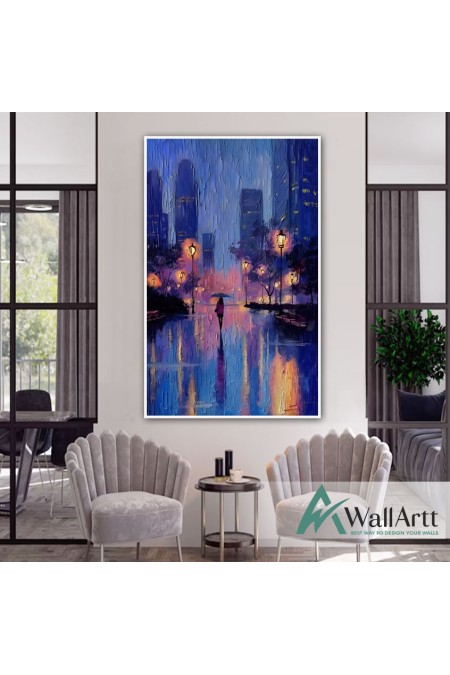 Abstract Blue Nights 3d Heavy Textured Partial Oil Painting