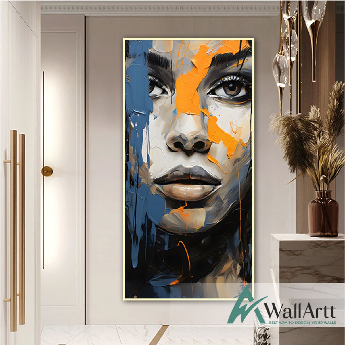 Abstract Orange Blue Woman 3d Heavy Textured Partial Oil Painting
