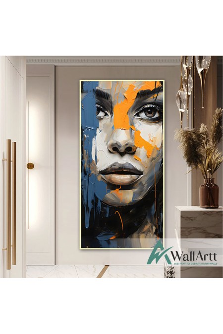Abstract Orange Blue Woman 3d Heavy Textured Partial Oil Painting