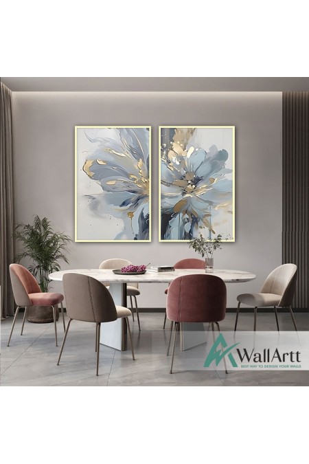 Light Blue Flowers 2 Piece Textured Partial Oil Painting