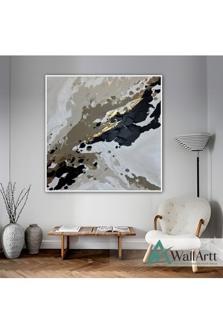 Black White with Gold Foil 3D Heavy Textured Partial Oil Painting