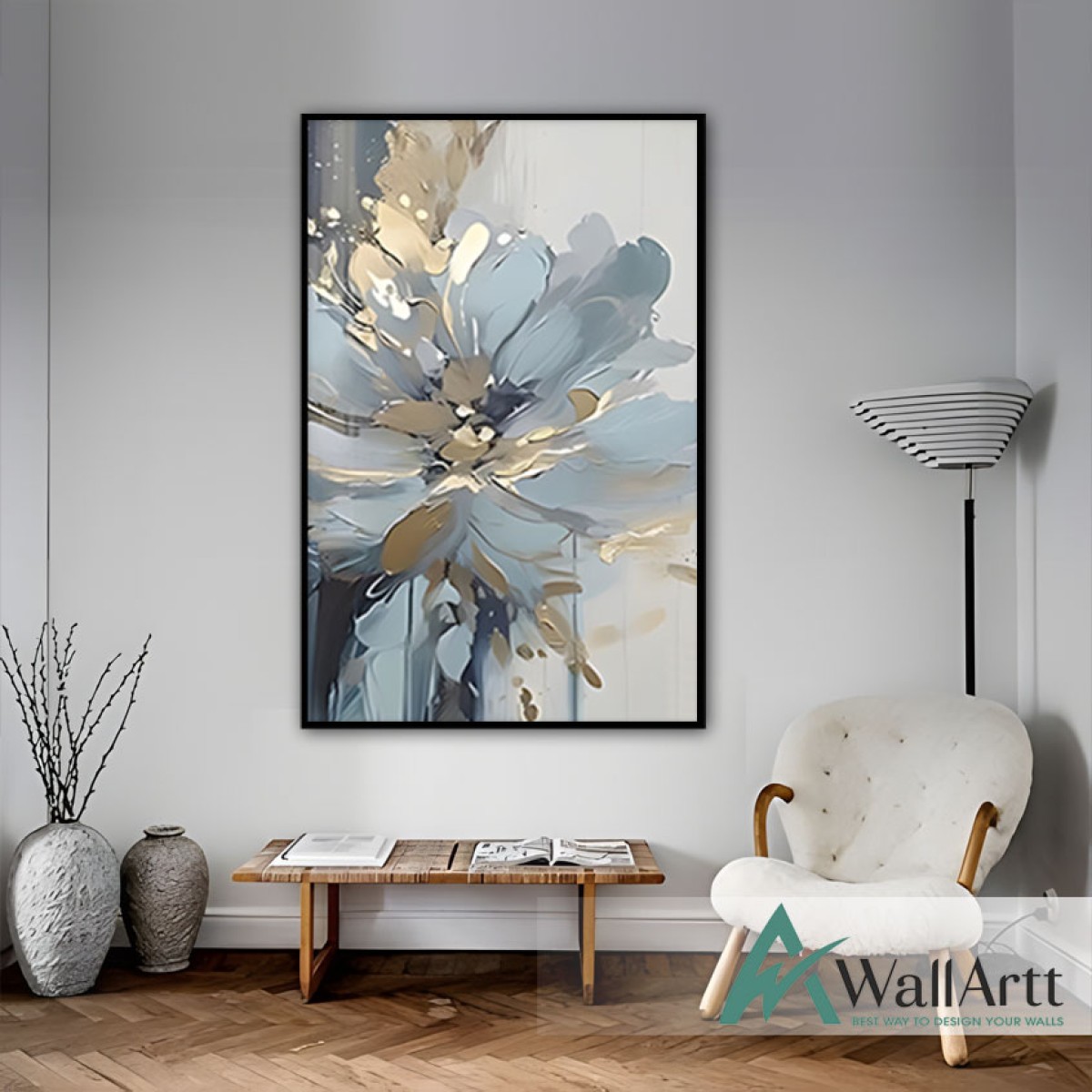 Light Blue Flower Textured Partial Oil Painting