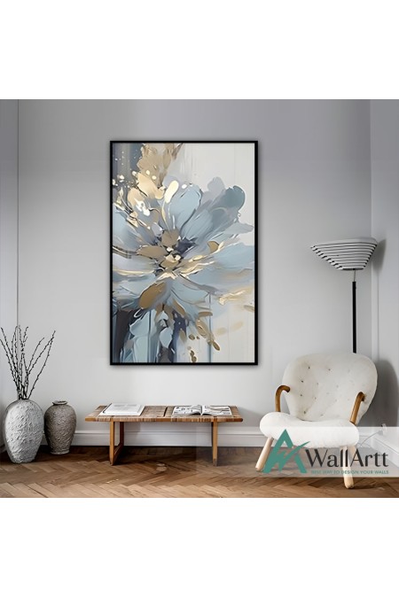 Light Blue Flower Textured Partial Oil Painting