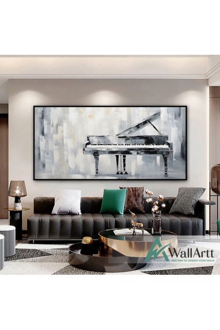 Abstract Black Piano 3d Heavy Textured Partial Oil Painting