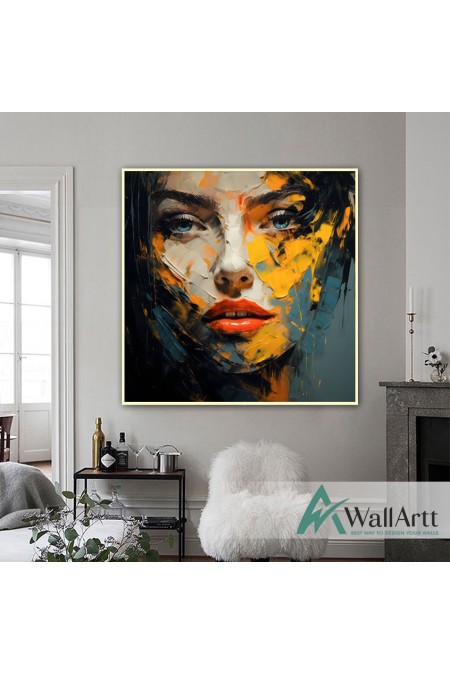 Abstract Yellow Woman Face 3D Heavy Textured Partial Oil Painting