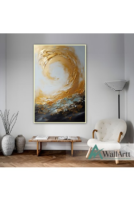 Abstract Gold Wave 3d Heavy Textured Partial Oil Painting