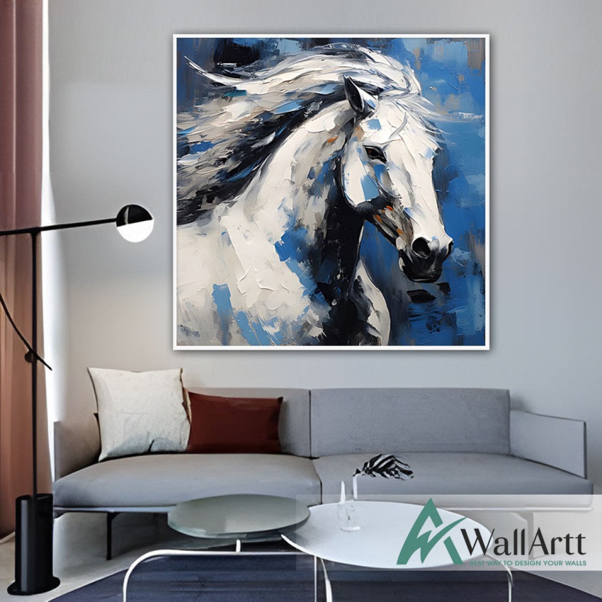 Navy Blue Horse 3D Heavy Textured Partial oil Painting