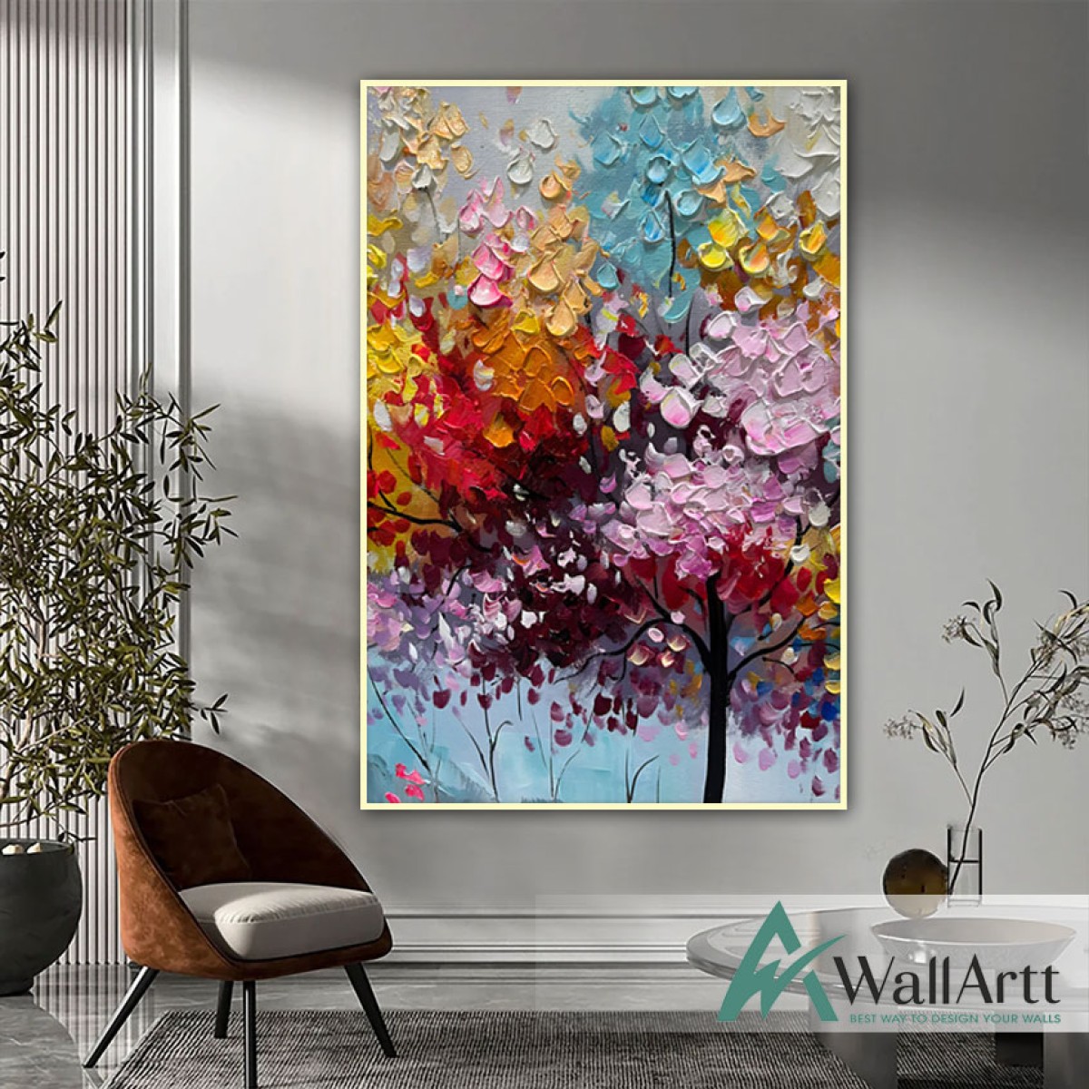 Tree with colorful Leaves 3d Heavy Textured Partial Oil Painting