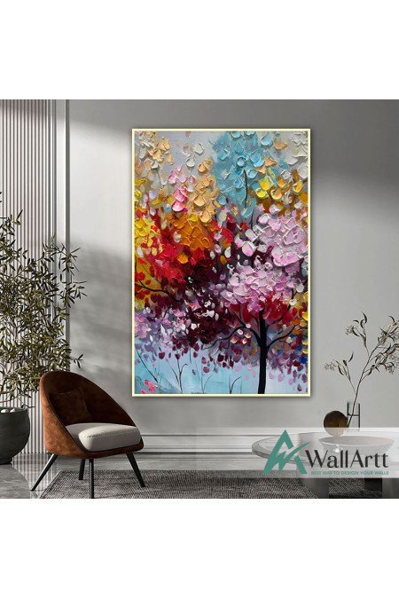 Tree with colorful Leaves 3d Heavy Textured Partial Oil Painting