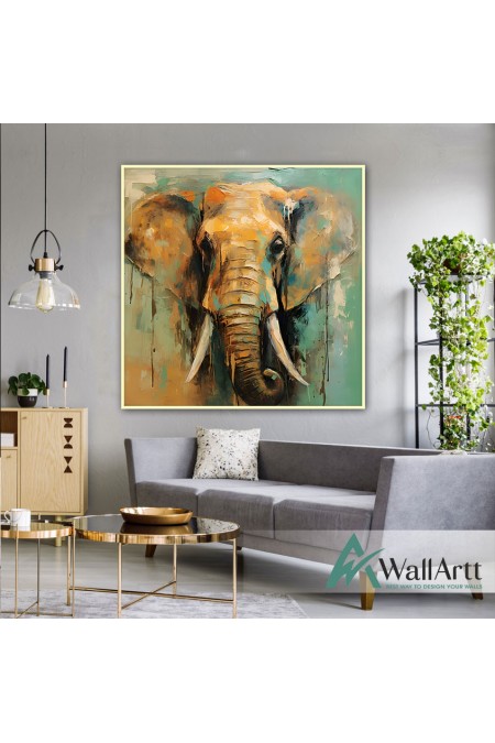 Orange Elephant 3D Heavy Textured Partial oil Painting