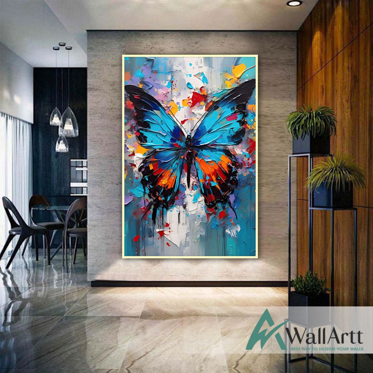 Abstract Blue Butterfly 3D Heavy Textured Partial Oil Painting