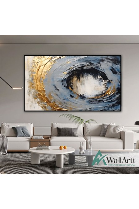 Blue Grey with Gold Foil Abstract 3d Heavy Textured Partial Oil Painting