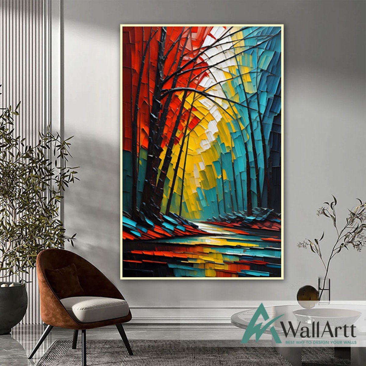 Abstract Red Forest 3d Heavy Textured Partial Oil Painting