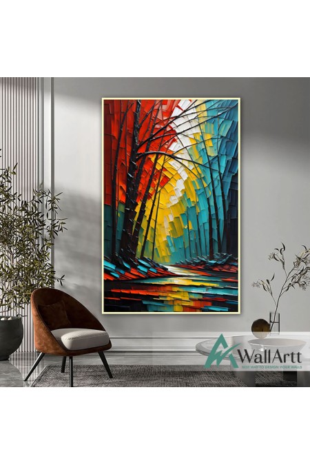 Abstract Red Forest 3d Heavy Textured Partial Oil Painting