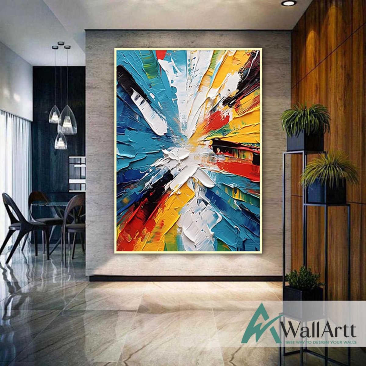 White Blue Yellow Abstract 3d Heavy Textured Partial Oil Painting