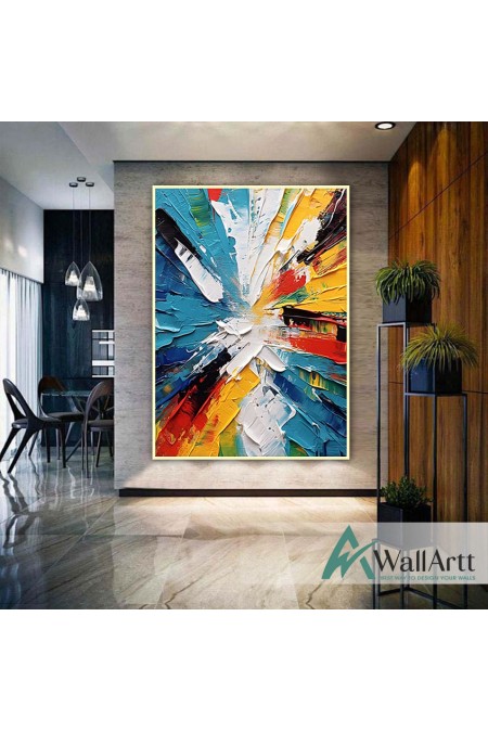 White Blue Yellow Abstract 3d Heavy Textured Partial Oil Painting