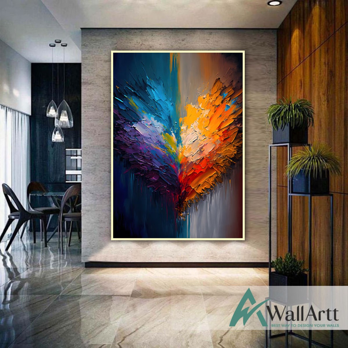 Abstract Colorful Heart 3D Heavy Textured Partial oil Painting