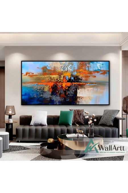 Blue Orange Abstract 3d Heavy Textured Partial Oil Painting