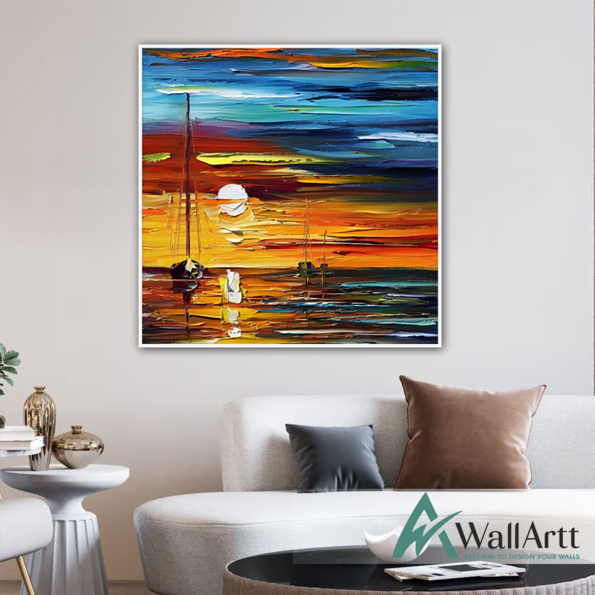 Abstract Orange Sunset 3d Heavy Textured Partial Oil Painting