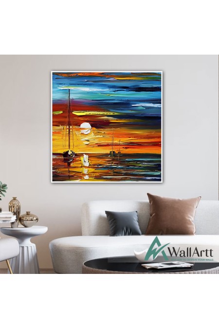 Abstract Orange Sunset 3d Heavy Textured Partial Oil Painting