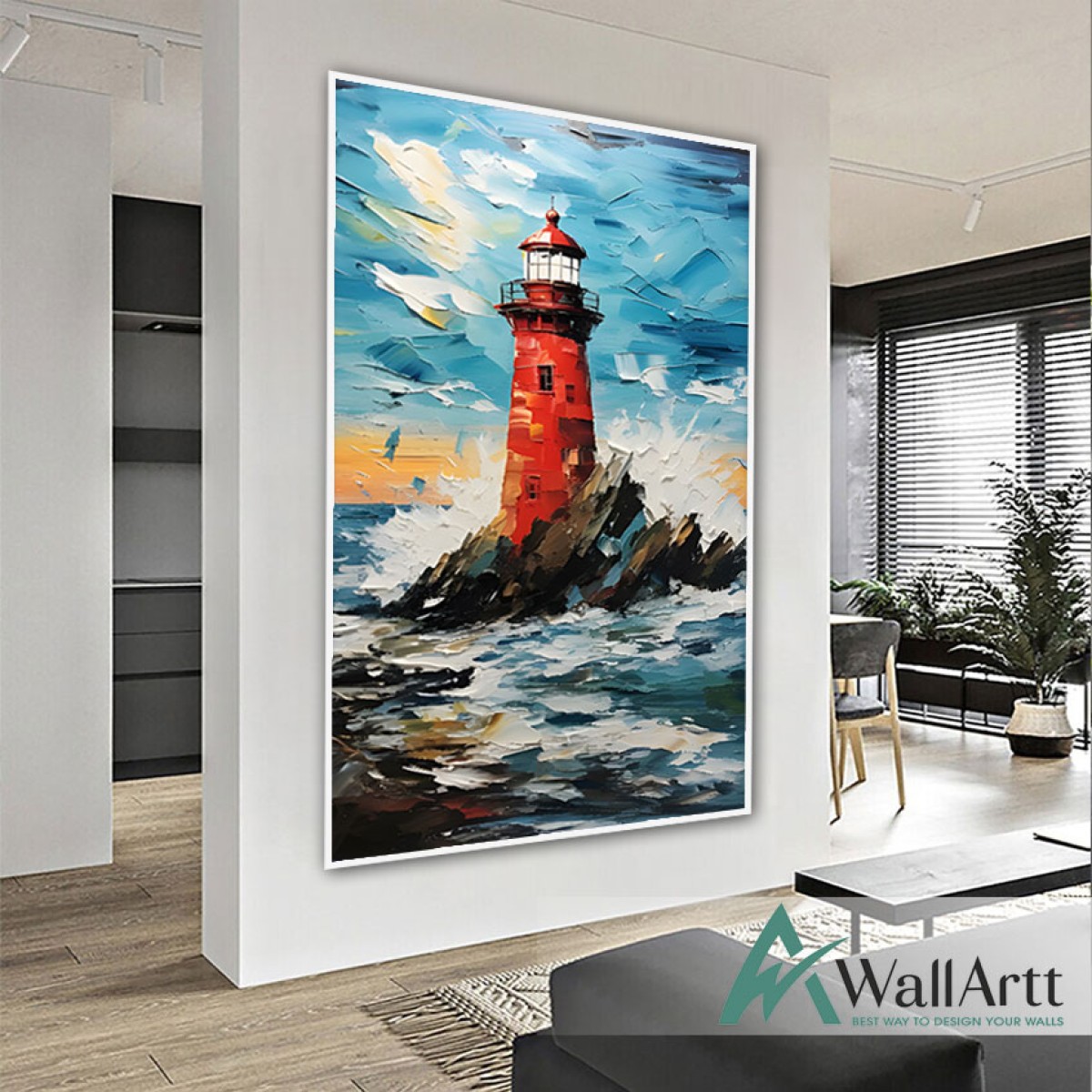 Abstract Orange Lighthouse 3d Heavy Textured Partial Oil Painting