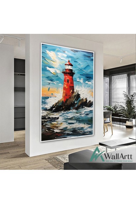 Abstract Orange Lighthouse 3d Heavy Textured Partial Oil Painting