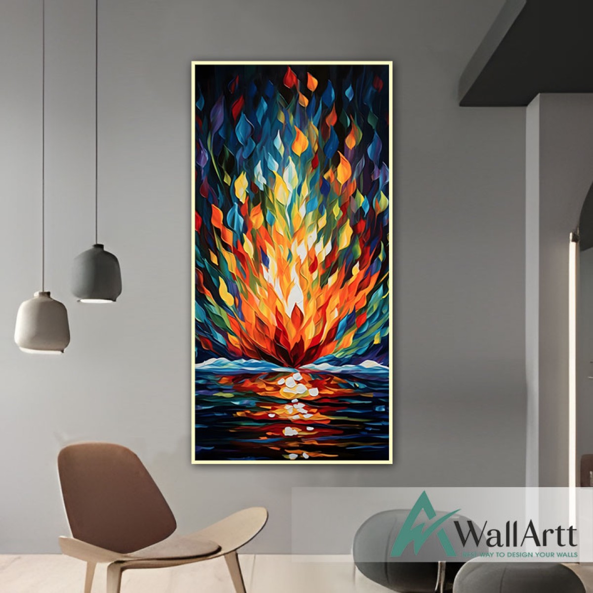 Abstract Orange Flame II 3d Heavy Textured Partial Oil Painting - Wall Art