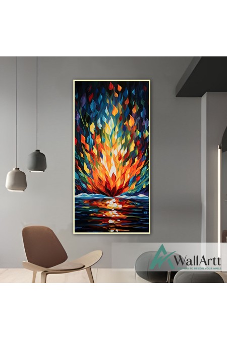 Abstract Orange Flame II 3d Heavy Textured Partial Oil Painting - Wall Art