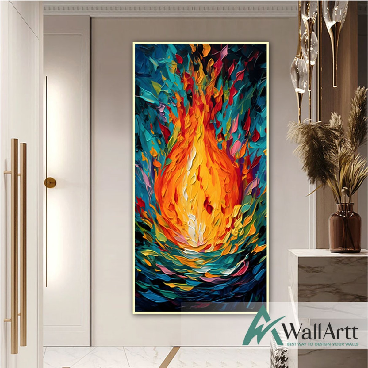 Abstract Orange Flame 3d Heavy Textured Partial Oil Painting -Wall Art