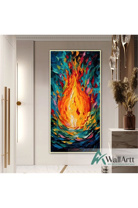 Abstract Orange Flame 3d Heavy Textured Partial Oil Painting -Wall Art