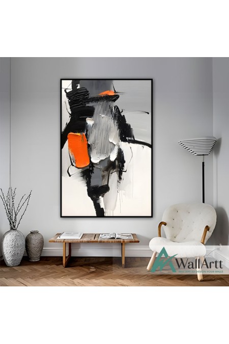 Orange on Black Abstract 3d Heavy Textured Partial Oil Painting