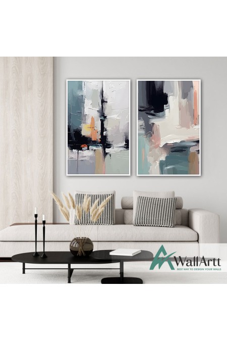 White Black n Pink 2 Piece Abstract 3d Heavy Textured Partial Oil Painting