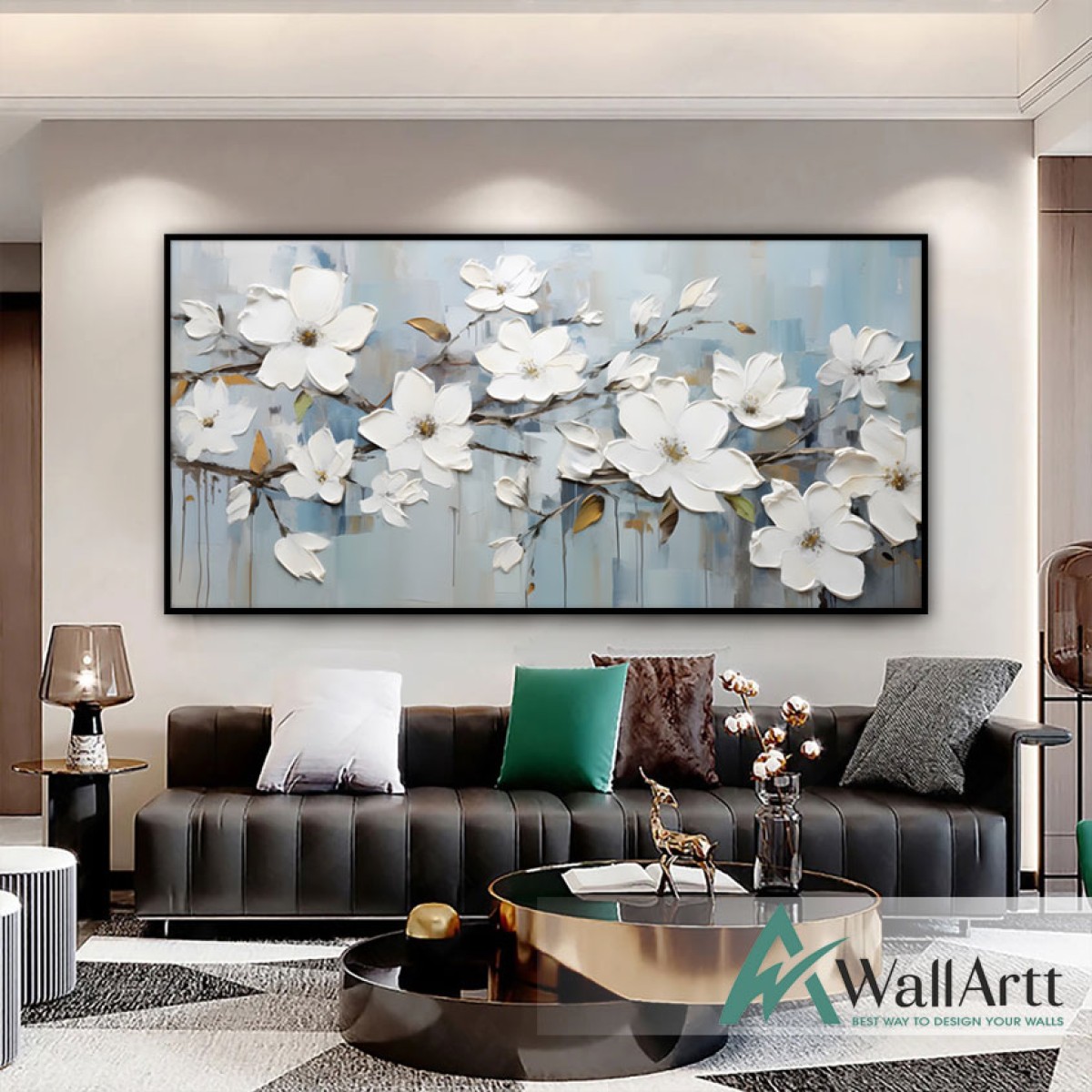 White Flower Branch 3d Heavy Textured Partial Oil Painting