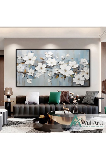 White Flower Branch 3d Heavy Textured Partial Oil Painting