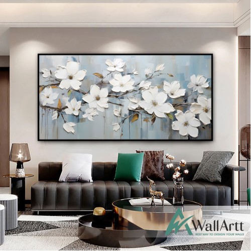 White Flower Branch 3d Heavy Textured Partial Oil Painting