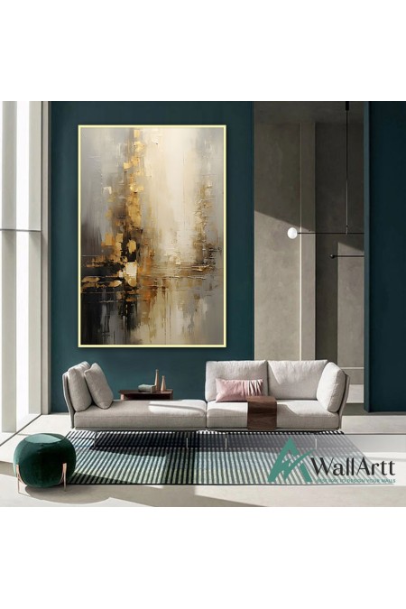 Abstract Gold Foil Brown 3d Heavy Textured Partial Oil Painting - Wall Art