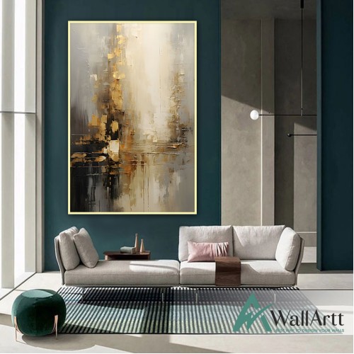 Abstract Gold Foil Brown 3d Heavy Textured Partial Oil Painting - Wall Art