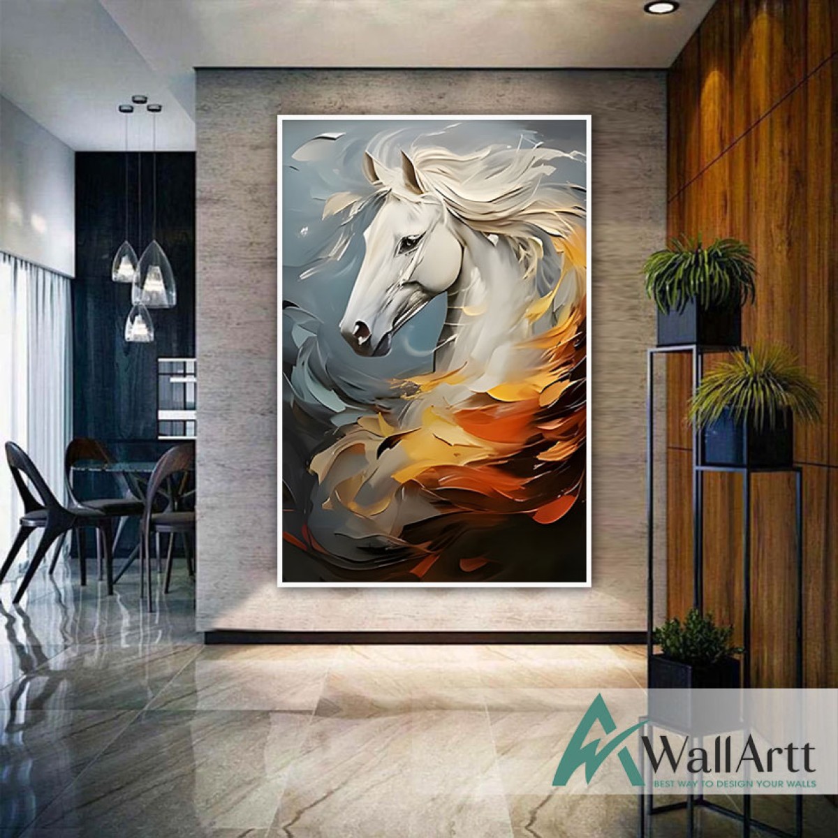 White Horse 3D Heavy Textured Partial Oil Painting