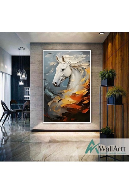 White Horse 3D Heavy Textured Partial Oil Painting