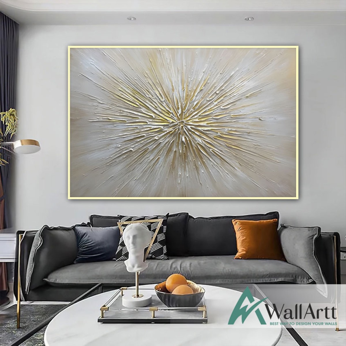 Yellow White Explosion 3d Heavy Textured Partial Oil Painting