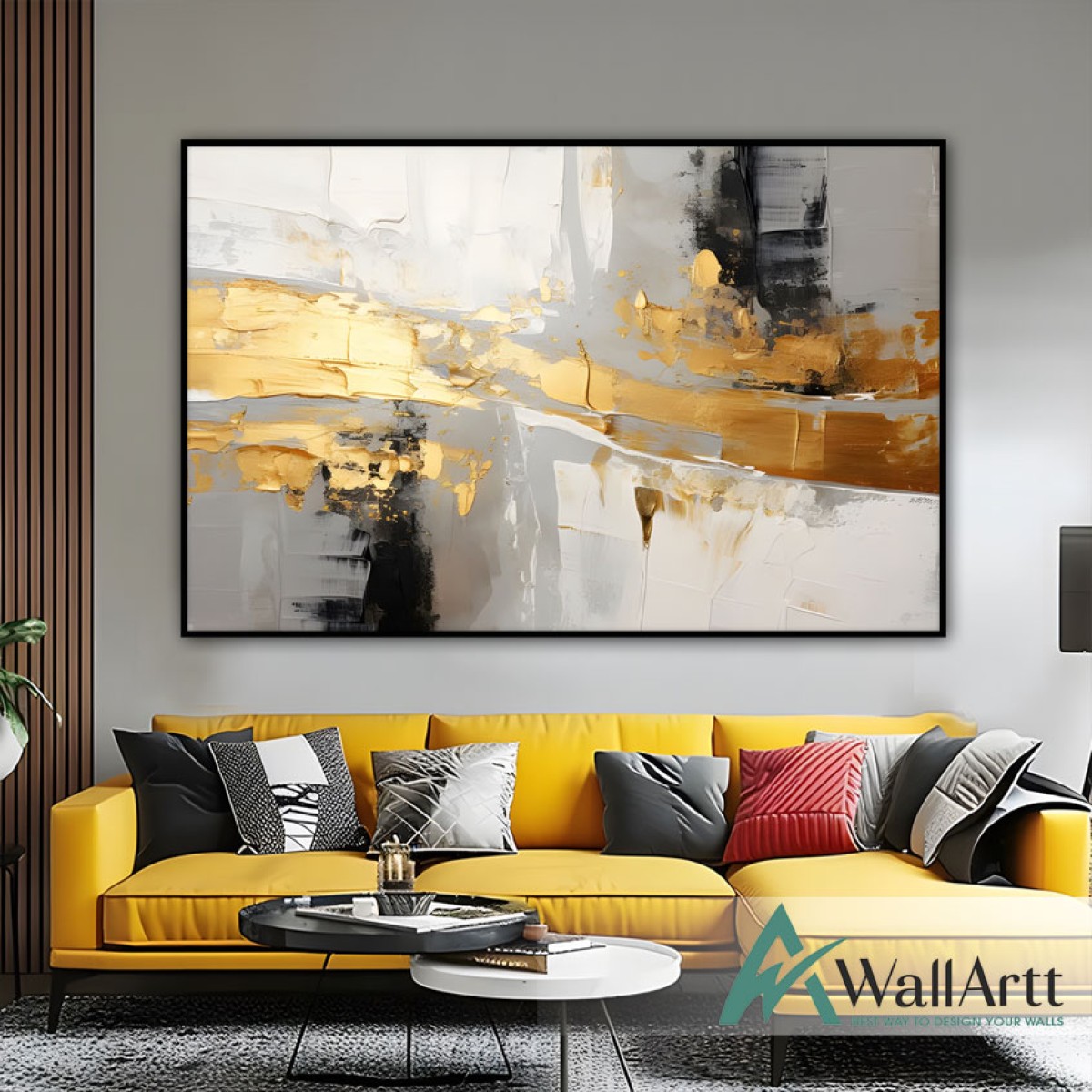 Gold Foil on White Abstract 3d Heavy Textured Partial Oil Painting - Wall Art