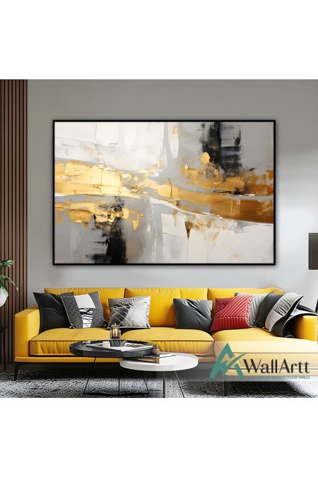 Gold Foil on White Abstract 3d Heavy Textured Partial Oil Painting - Wall Art