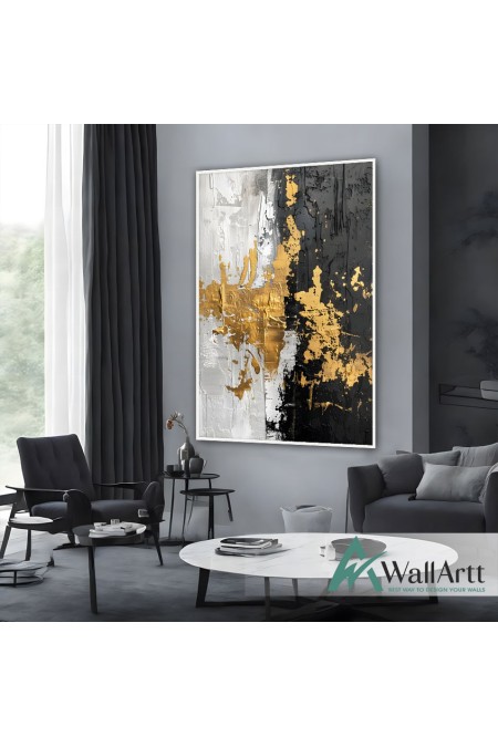 Gold Foil on Black n White 3d Heavy Textured Partial Oil Painting