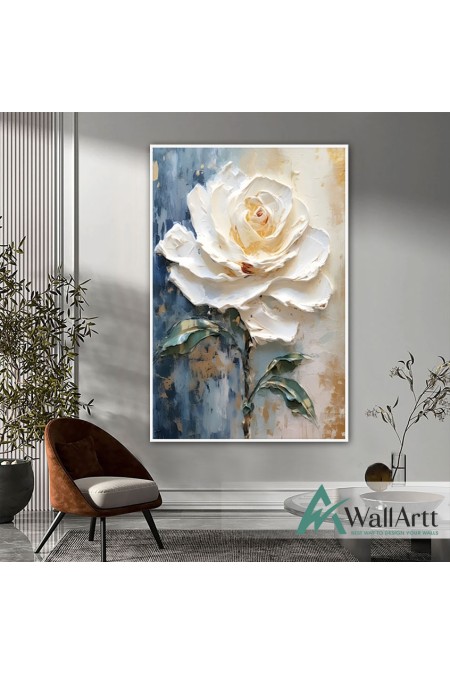 Big White Rose 3d Heavy Textured Partial Oil Painting