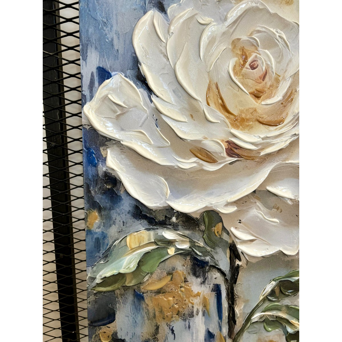 Big White Rose 3d Heavy Textured Partial Oil Painting