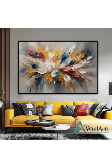 Abstract Flower Explosion 3d Heavy Textured Partial Oil Painting - Wall Art